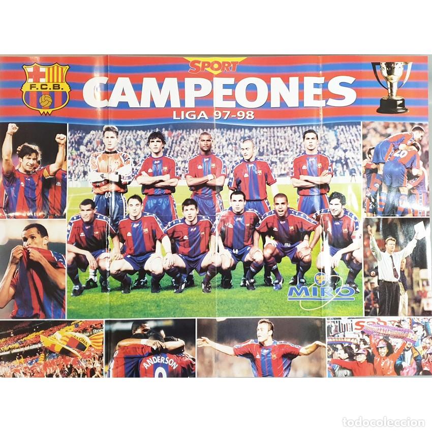 Coleccionismo deportivo: POSTER FC BARCELONA Campeon LIGA 1997 1998 Diario SPORT. Rivaldo FIGO Van Gaal MIRO. &iexcl;VINTAGE RARO!