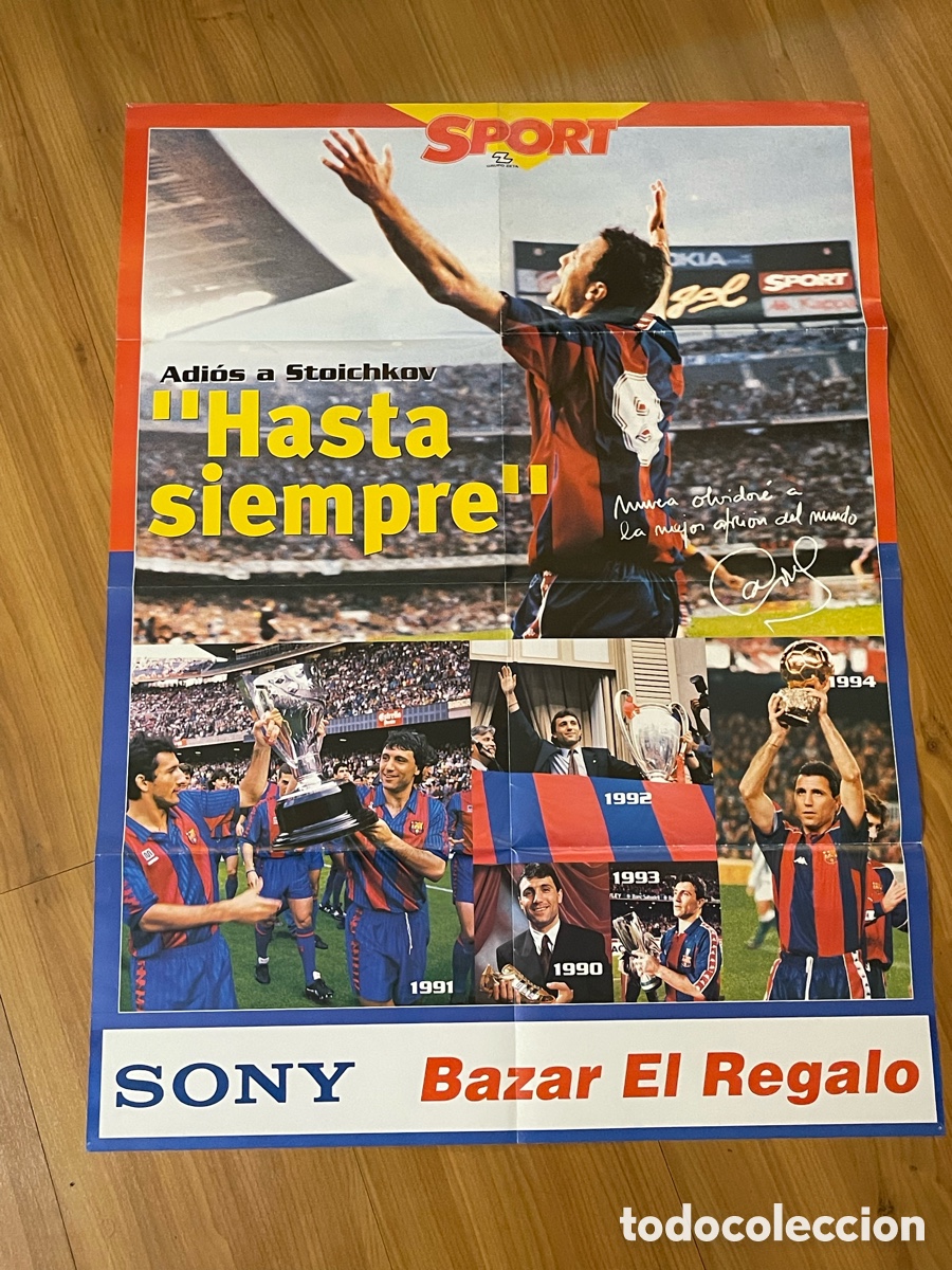 Coleccionismo deportivo: P&oacute;ster vintage del diario SPORT despedida de Hristo Stoichkov del FC Barcelona - medidas: 80x60 cm.