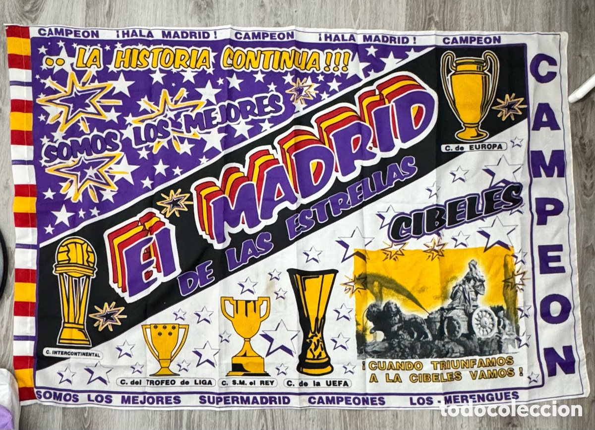 Coleccionismo deportivo: ANTIGUA BANDERA F&Uacute;TBOL CLUB REAL MADRID DI&Aacute;METRO 135cm x 90cm