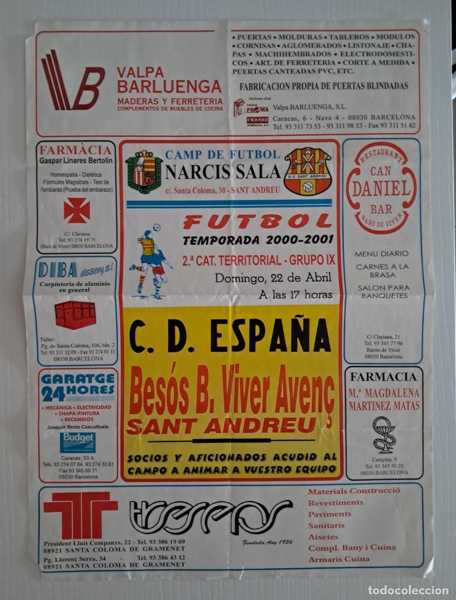 Coleccionismo deportivo: Cartel F&uacute;tbol C.D. Espa&ntilde;a vs Bes&oacute;s Bar&oacute;n de Viver Aven&ccedil; (2001) - Narc&iacute;s Sala