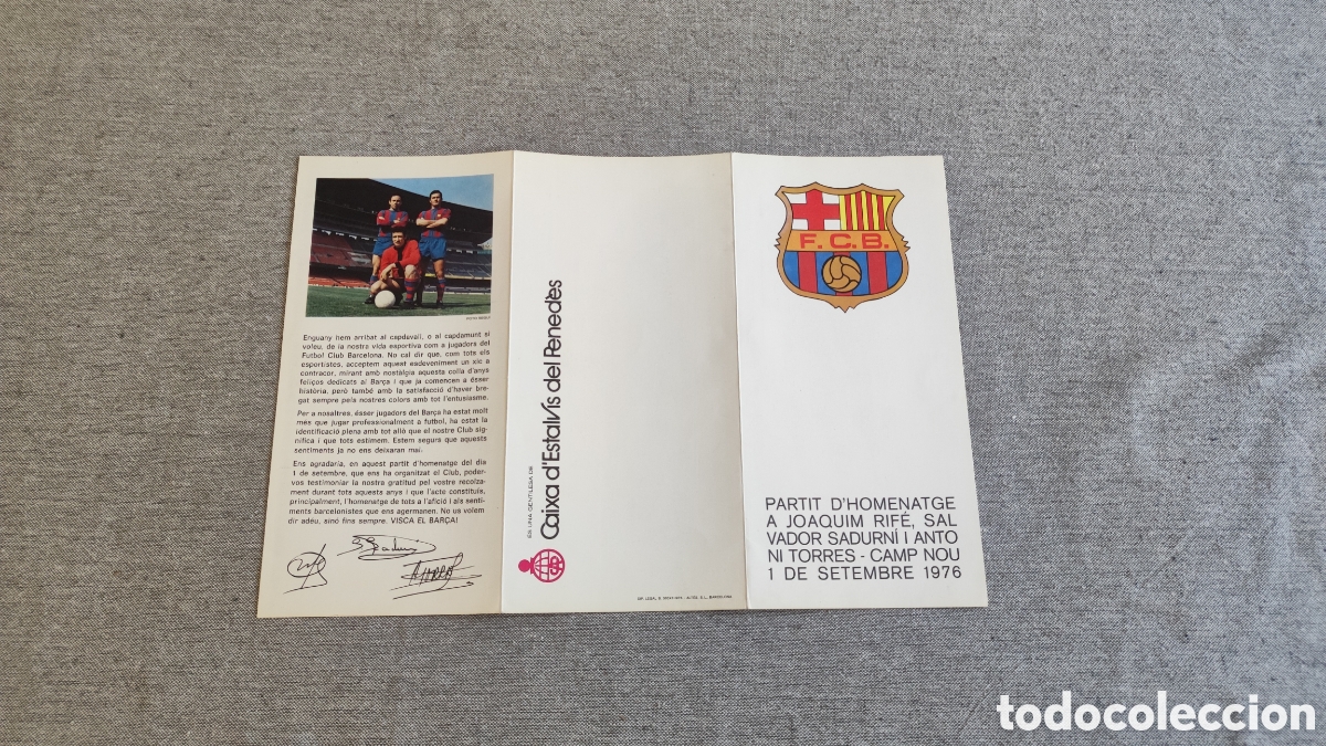 Coleccionismo deportivo: Tr&iacute;ptico Partido Homenaje FC Barcelona 1976