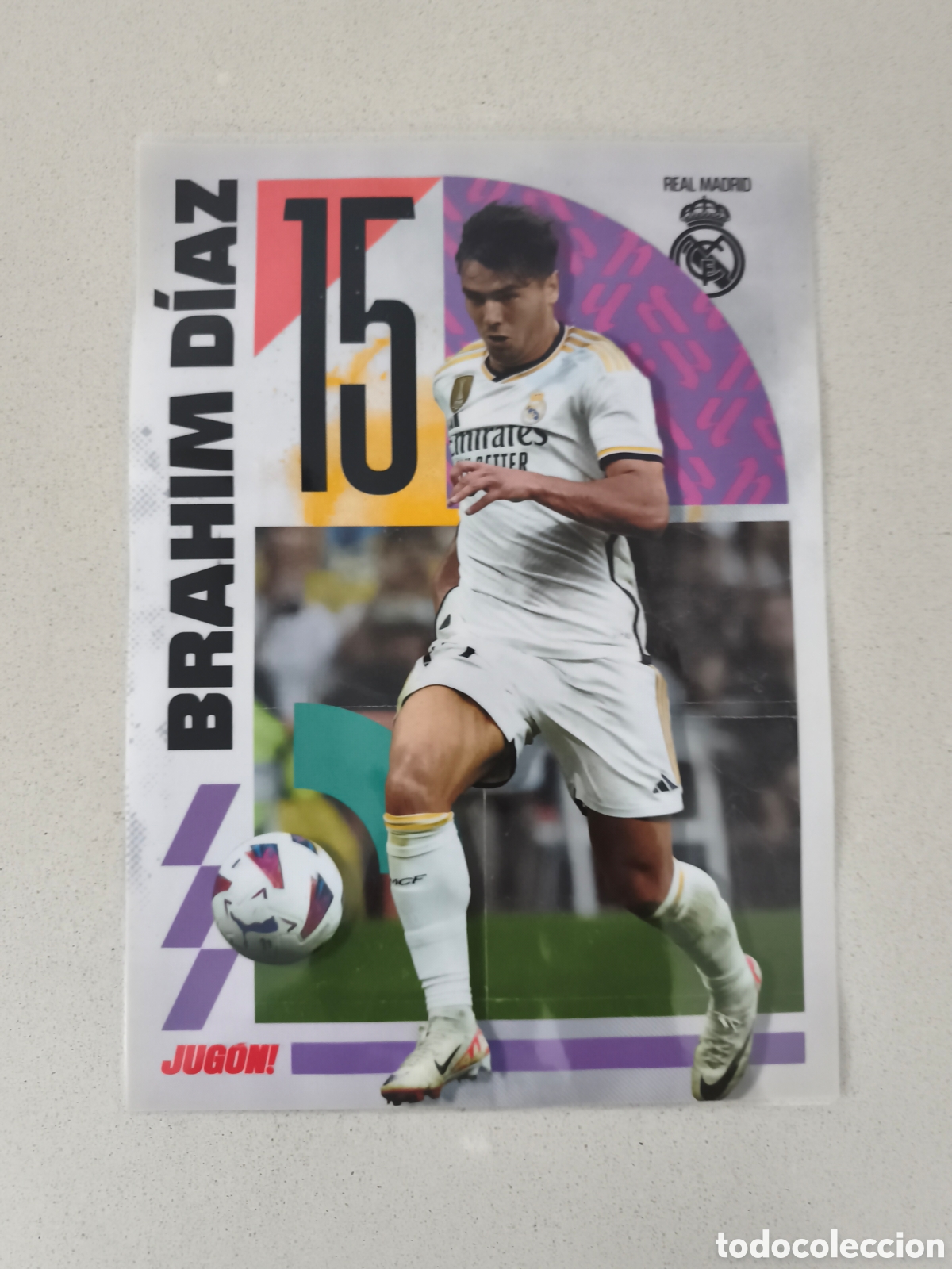 Coleccionismo deportivo: POSTER PLASTIFICADO BRAHIM REAL MADRID 23/24. REVISTA JUG&Oacute;N.