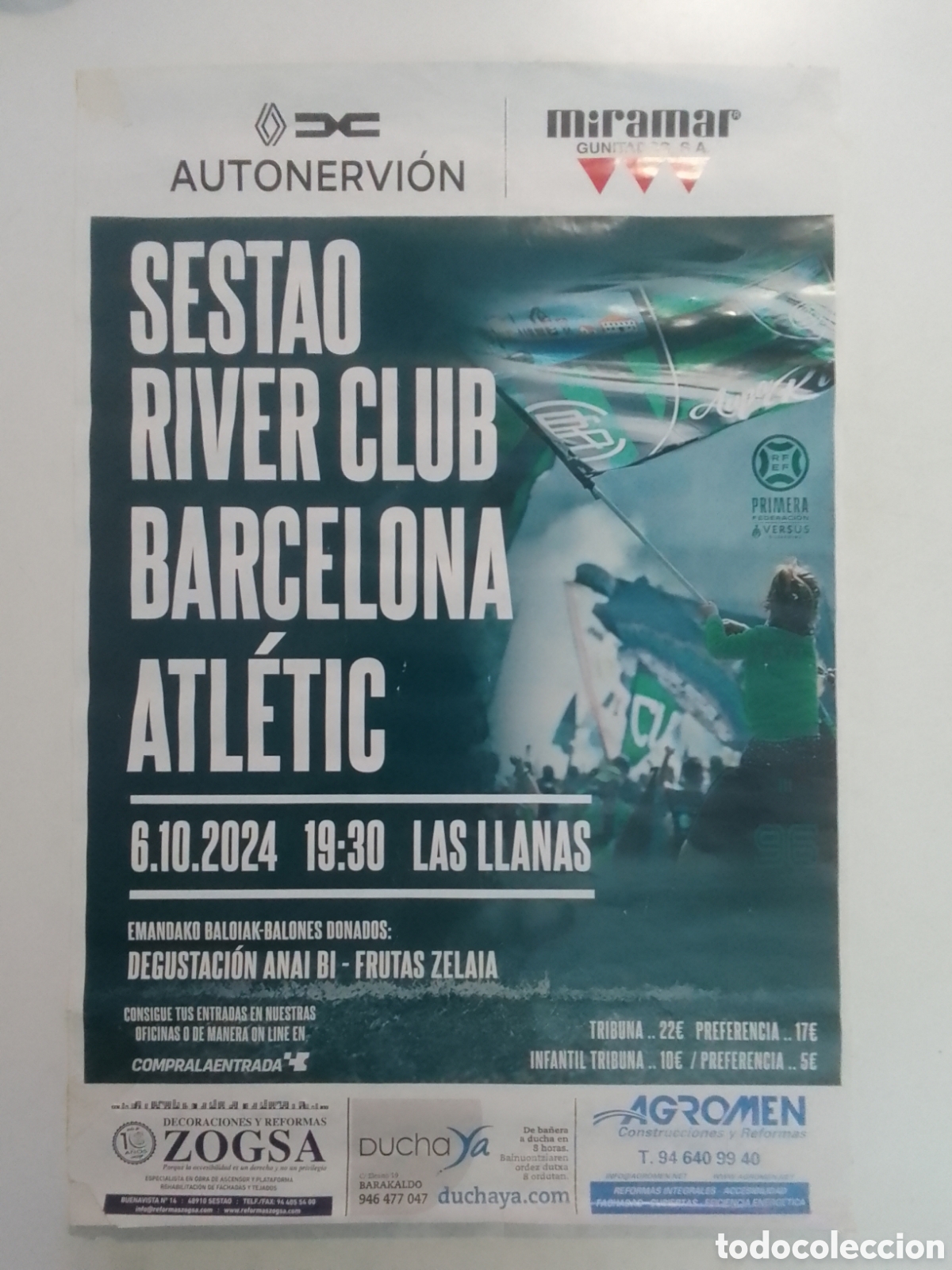 Coleccionismo deportivo: Cartel Sestao River Club &bull; Barcelona Atl&eacute;tic Temporada 2024-25 Primera Federaci&oacute;n.