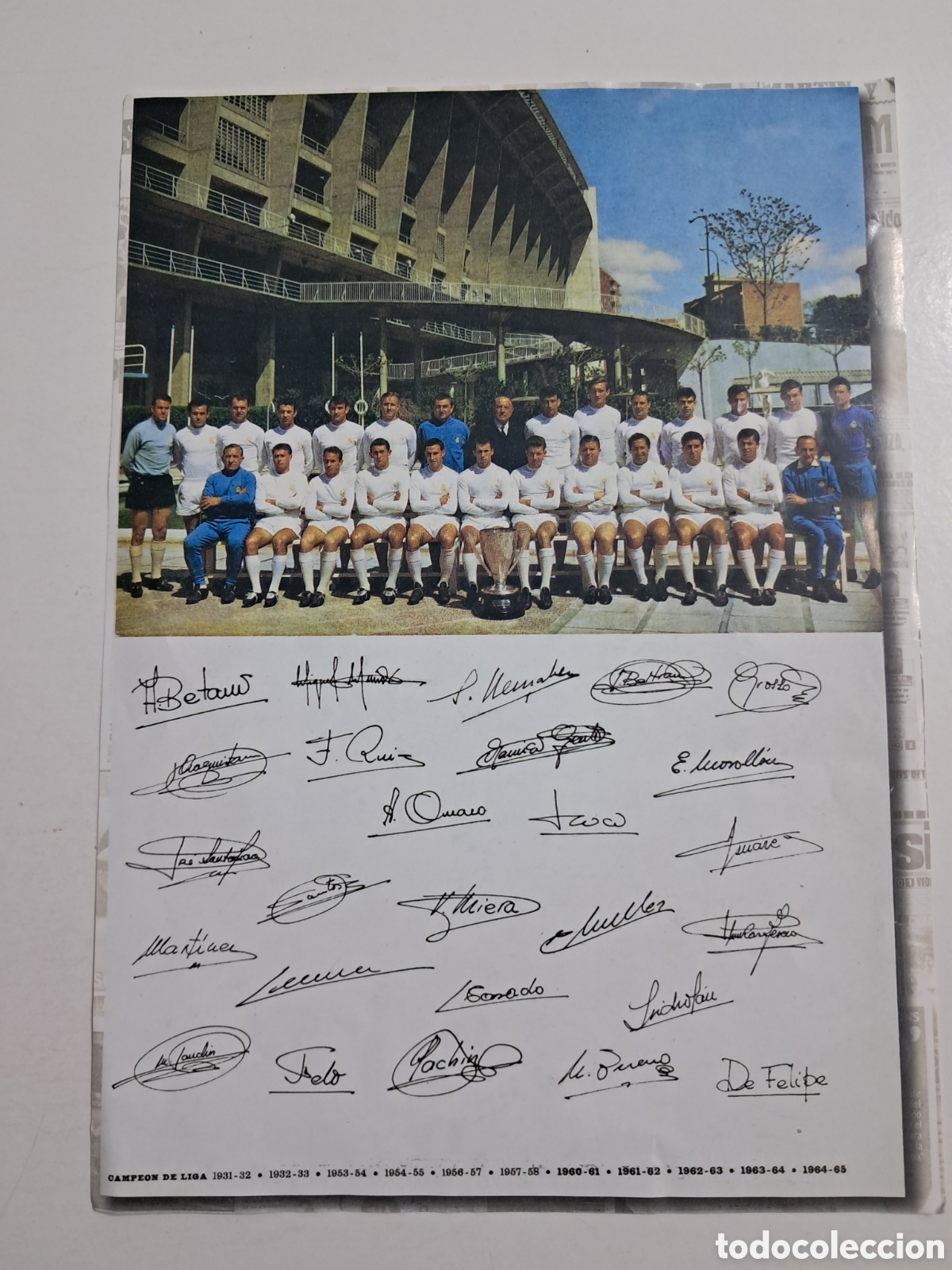Coleccionismo deportivo: l&aacute;mina coleccionable oficial del Real Madrid Club de F&uacute;tbol de la temporada 1964-65