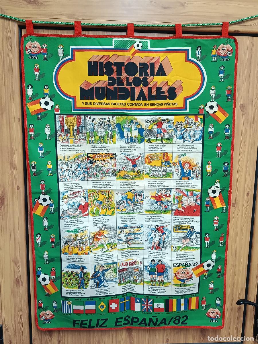 Coleccionismo deportivo: CARTEL TELA GRUESA HISTORIA DE LOS MUNDIALES EN VI&Ntilde;ETAS. MYJ.