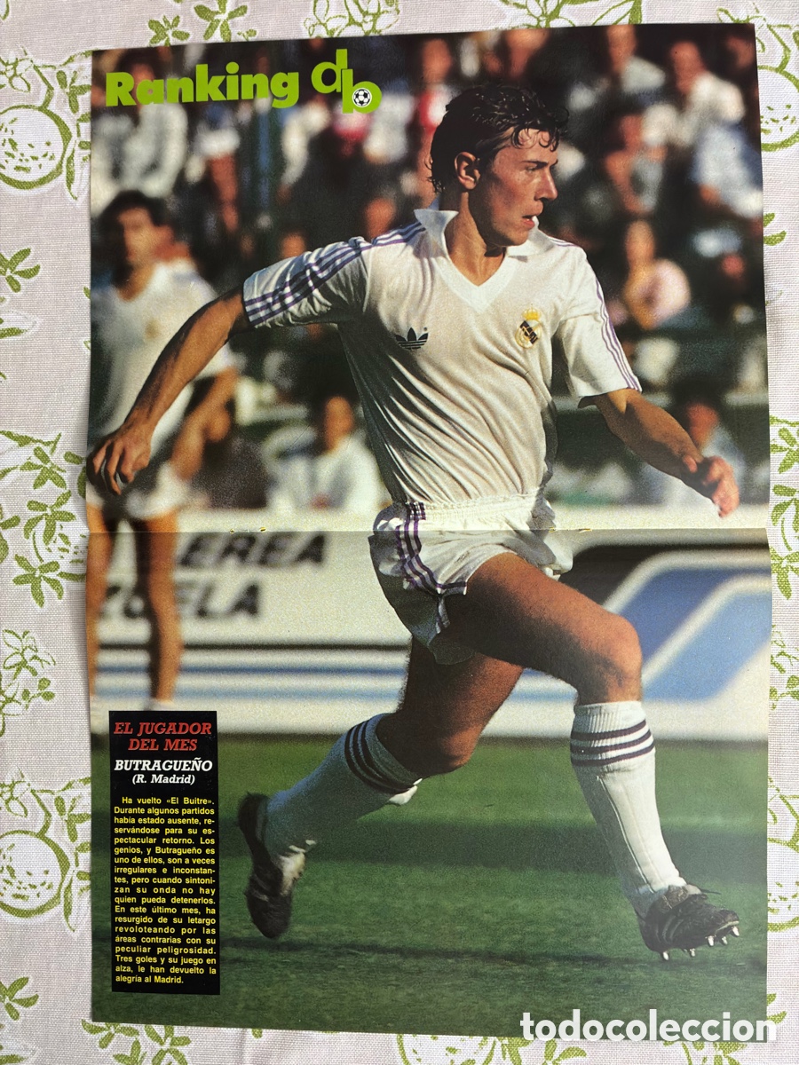Coleccionismo deportivo: P&oacute;ster Don Bal&oacute;n - Emilio Butrague&ntilde;o (Real Madrid) Camiseta Zanussi &Eacute;poca Quinta del Buitre