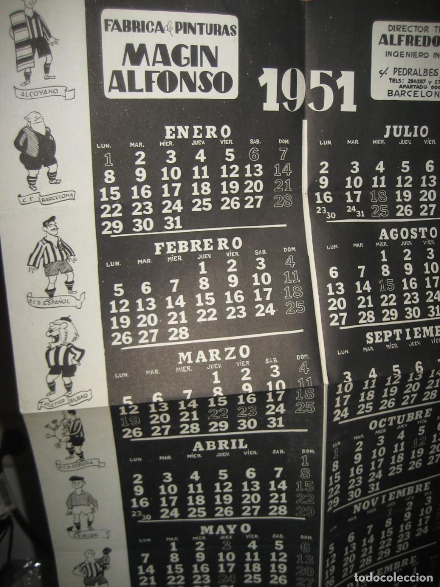 Coleccionismo deportivo: Cartel Calendario 1951 , con dibujos de equipos de la liga de futbol de Castanys