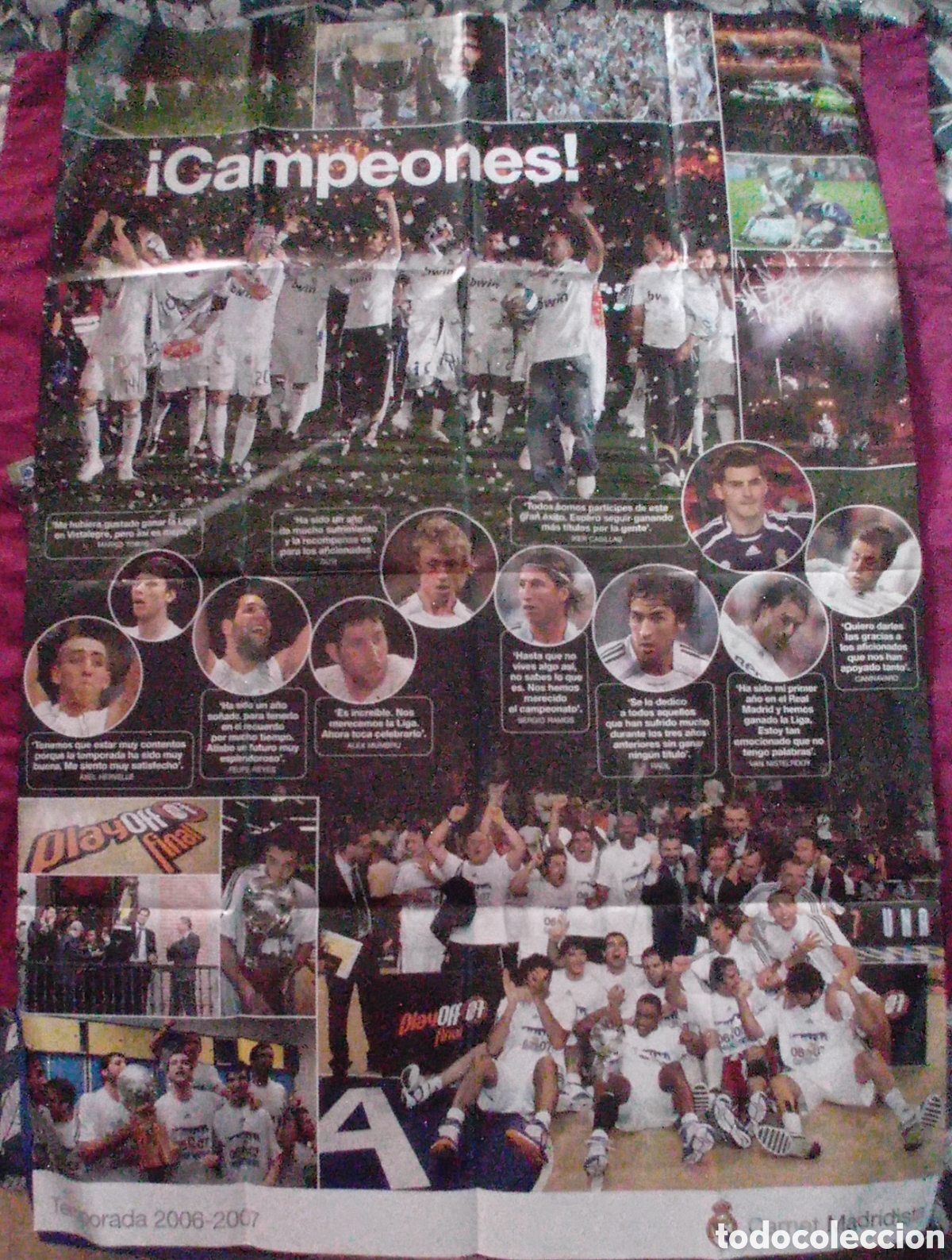 Coleccionismo deportivo: P&oacute;ster gigante Real Madrid 2006 2007 Campeones Liga 30 Original Desplegable (98x67cm).