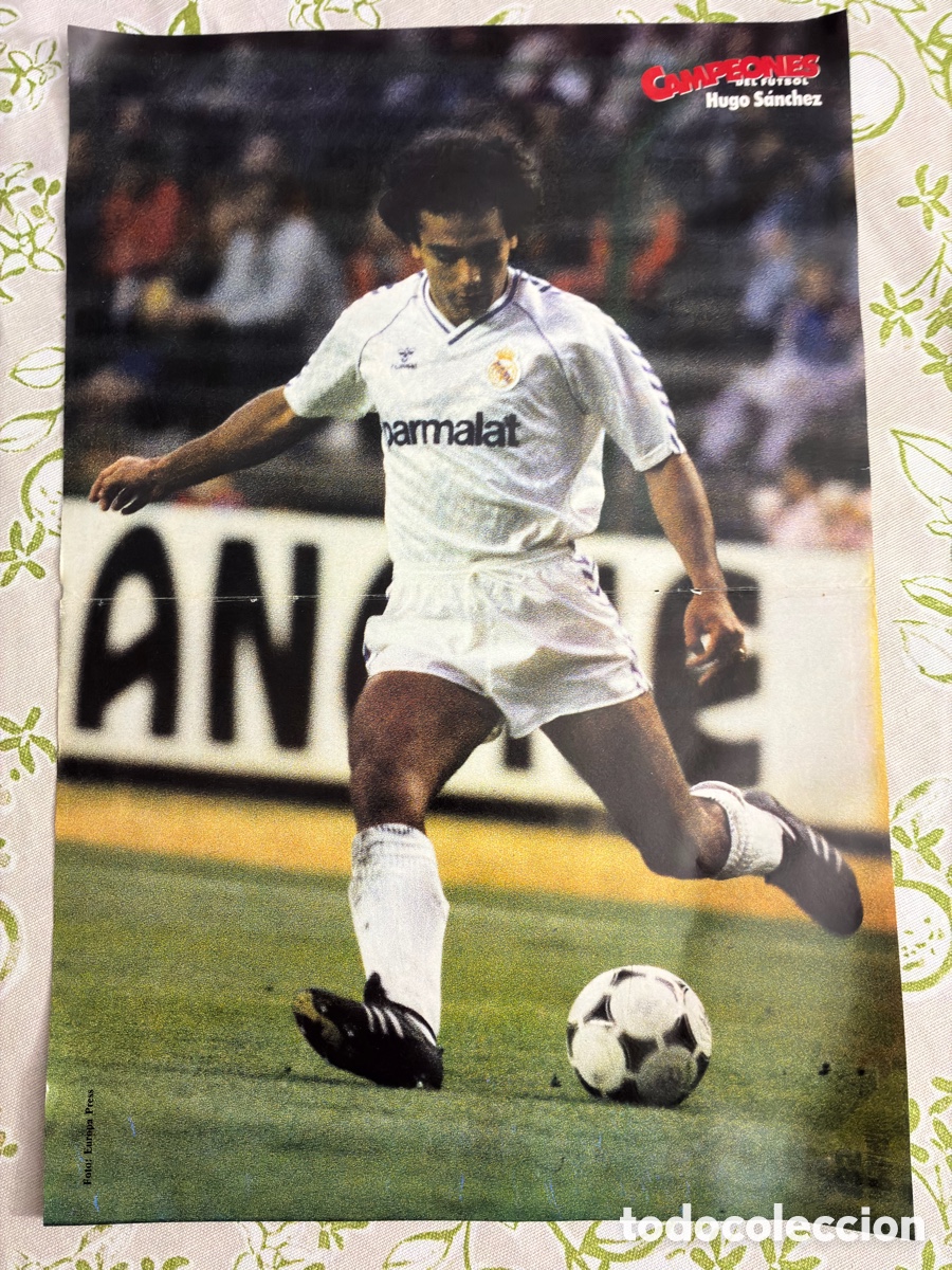 Coleccionismo deportivo: P&oacute;ster vintage Campeones del F&uacute;tbol (1986) - Hugo S&aacute;nchez / Anuncios MicroHobby - Fernando Mart&iacute;n