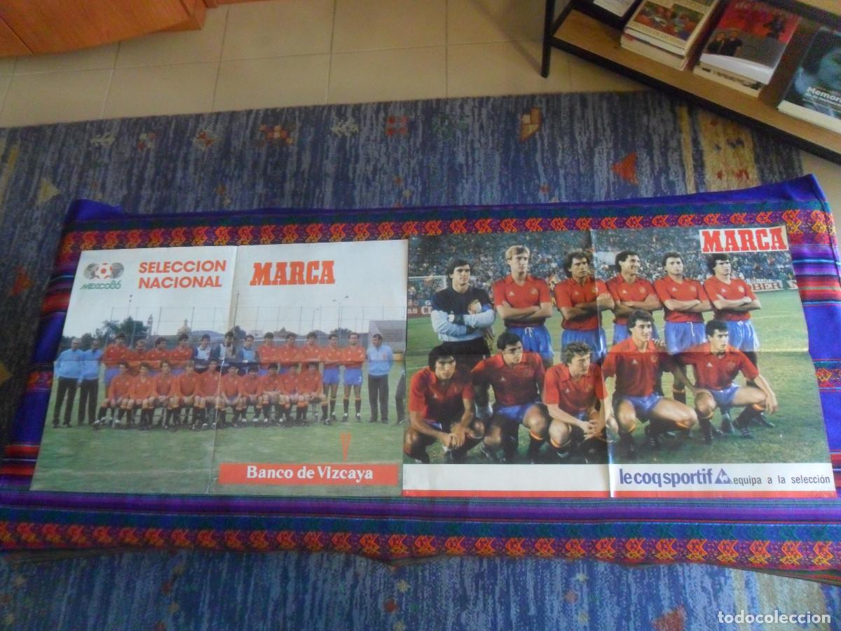Coleccionismo deportivo: 2 P&Oacute;STER SELECCI&Oacute;N ESPA&Ntilde;OLA ESPA&Ntilde;A F&Uacute;TBOL MUNDIAL M&Eacute;XICO 86 MARCA LE COQ SPORTIF BANCO DE VIZCAYA.