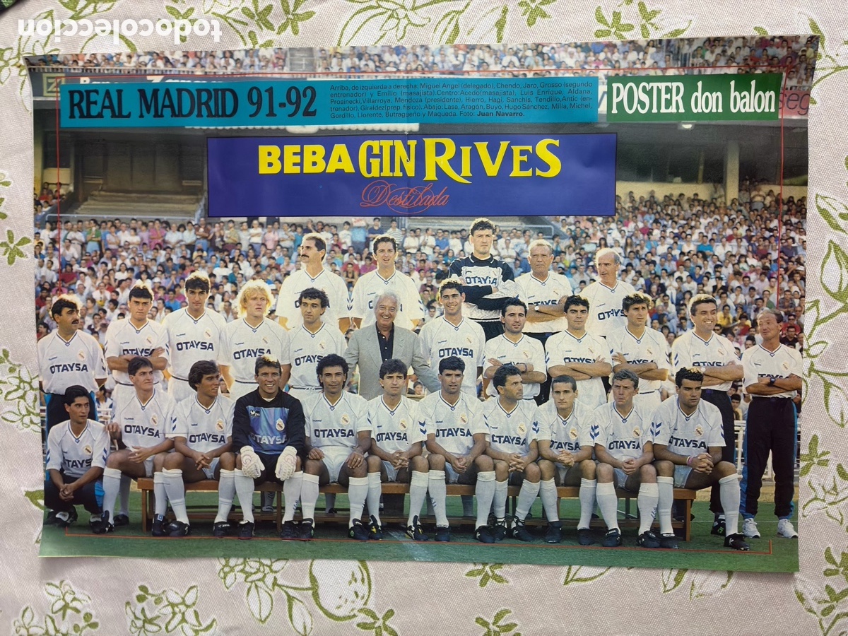 Coleccionismo deportivo: L&aacute;mina / P&oacute;ster doble Don Bal&oacute;n (1991) - Plantilla Real Madrid 91-92 / Dar&iacute;o Franco y Lasa