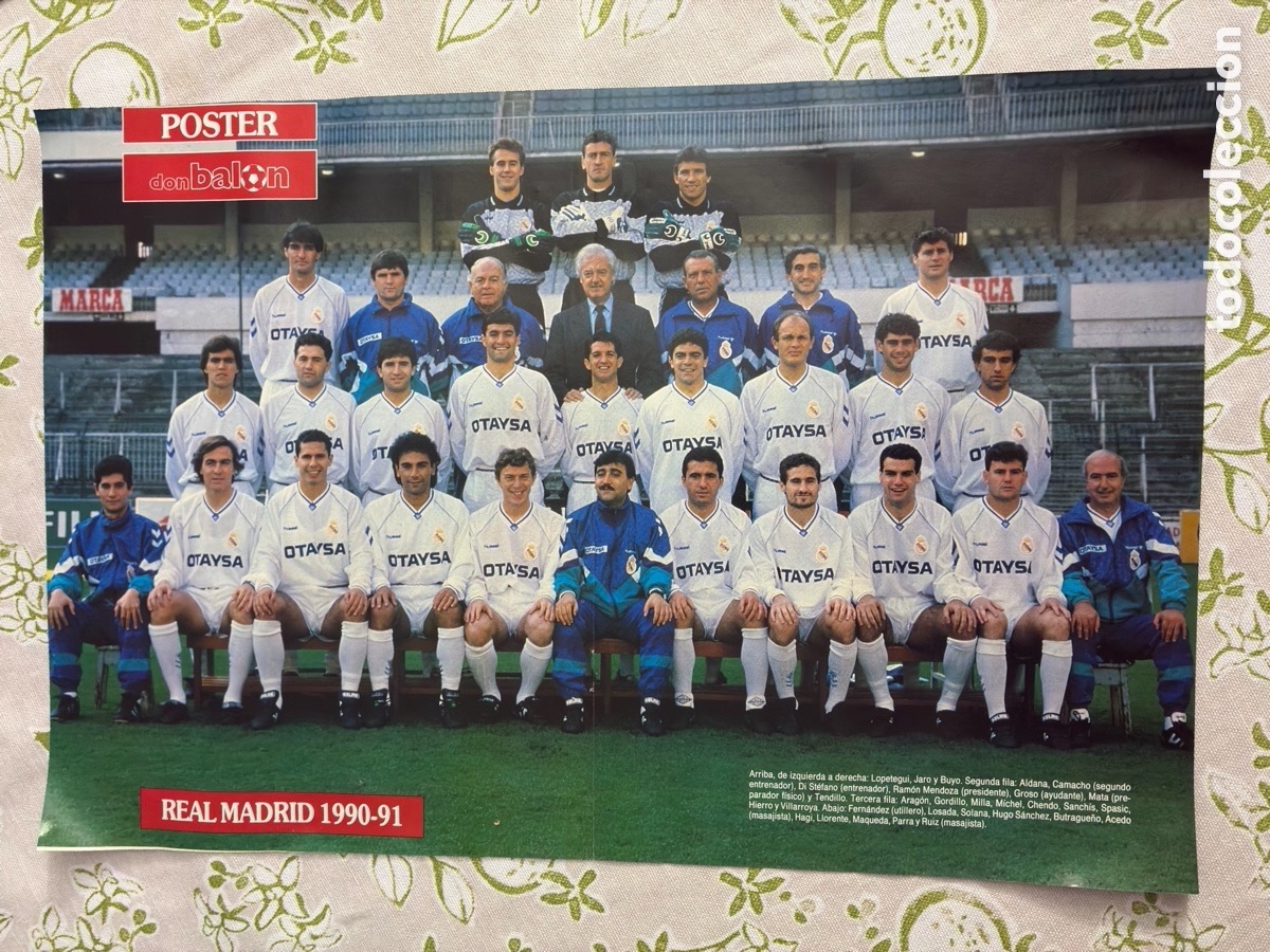 Coleccionismo deportivo: L&aacute;mina / P&oacute;ster doble Don Bal&oacute;n (1990/91) - Plantilla Real Madrid 90-91 / Gabriel Moya Valladolid