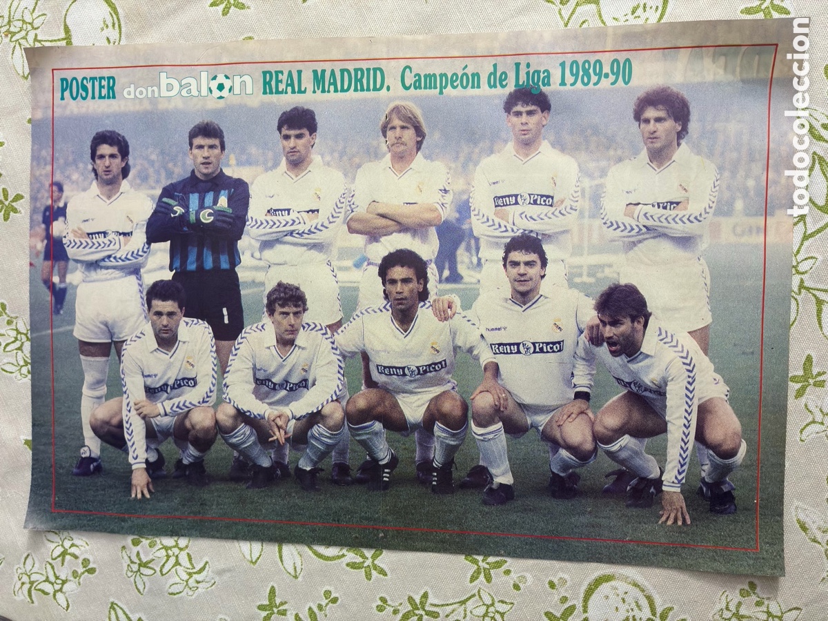 Coleccionismo deportivo: L&aacute;mina / P&oacute;ster doble Don Bal&oacute;n (1990) - Real Madrid Campe&oacute;n de Liga 1989-90
