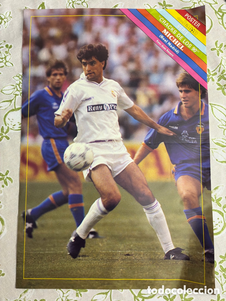 Coleccionismo deportivo: L&aacute;mina / P&oacute;ster doble vintage Don Bal&oacute;n (1989/90) - M&iacute;chel Real Madrid