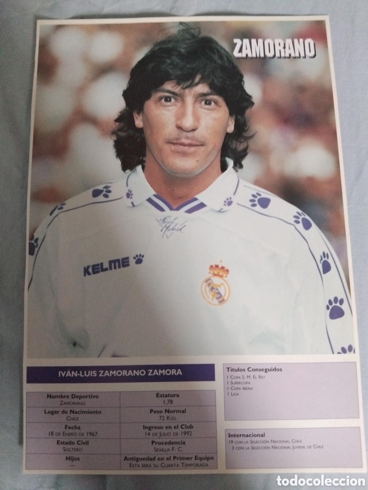 Coleccionismo deportivo: Poster I.Zamorano 95/96 34x23cm