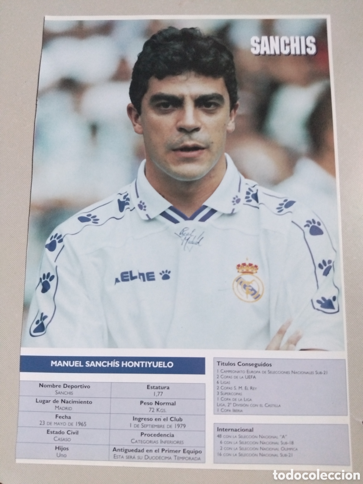 Coleccionismo deportivo: Poster Manolo Sanchis Capit&aacute;n 34x23cm