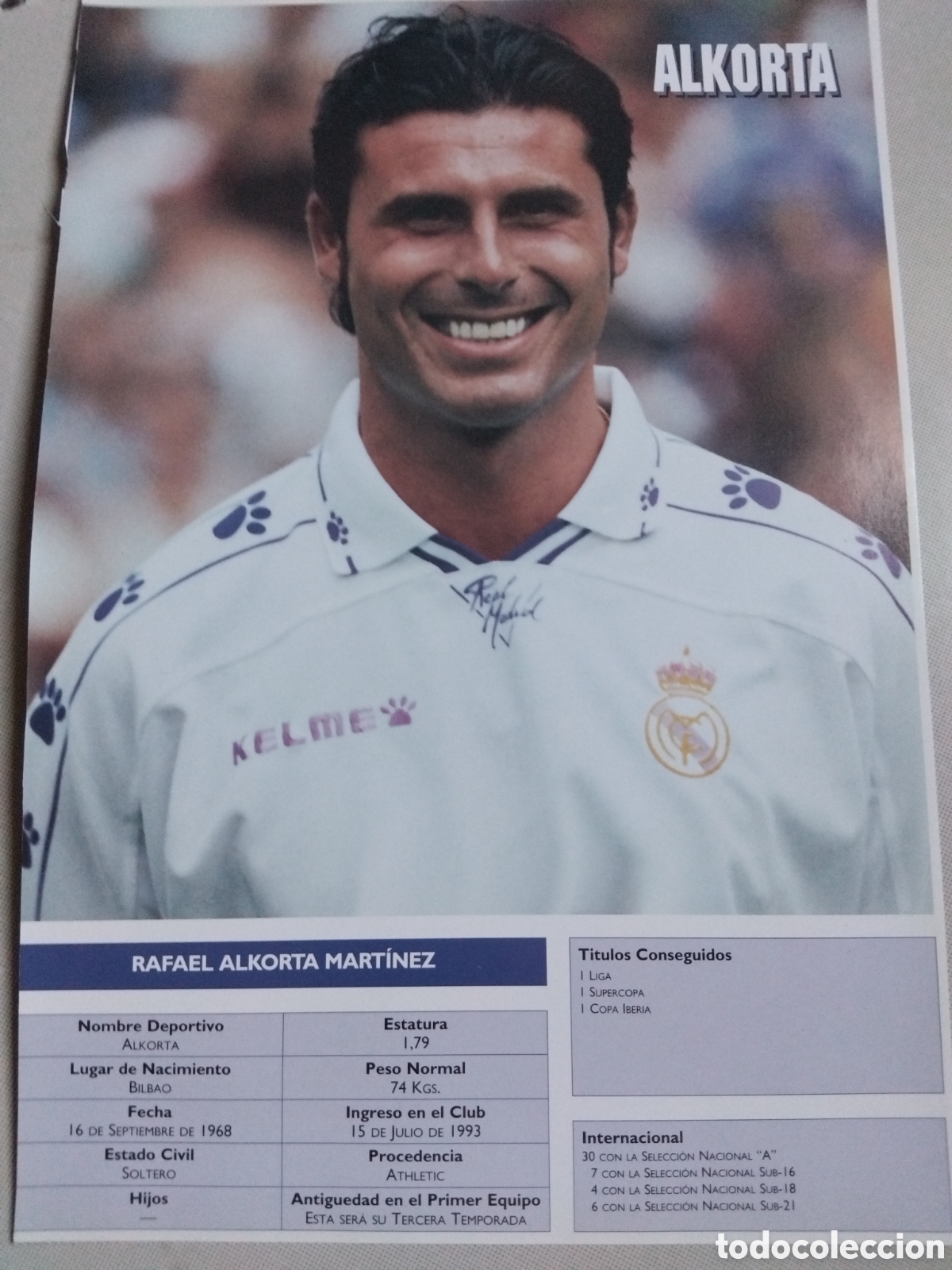 Coleccionismo deportivo: Poster Alkorta Real Madrid 34x23cm