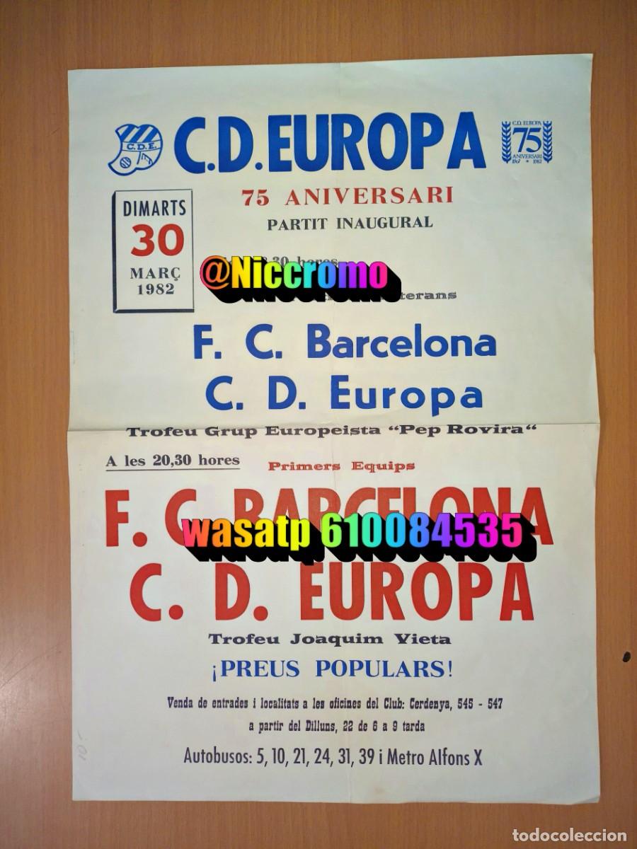 Coleccionismo deportivo: poster cartel original partido 75 aniversario cd europa x barcelona 30 marzo 1982 mide32x44 niccromo