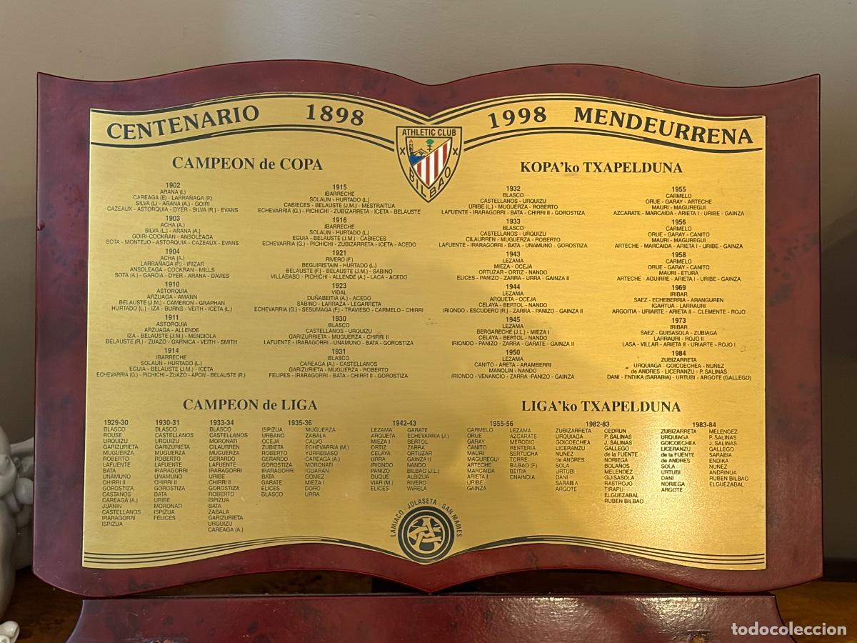 Coleccionismo deportivo: CENTENARIO 1898 1998 MENDEURRENA ATHLETIC DE BILBAO PLACA LATON