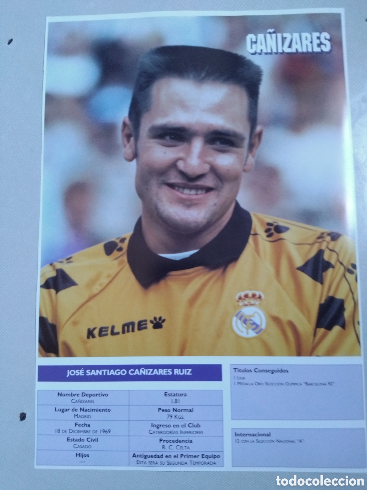 Coleccionismo deportivo: Poster Ca&ntilde;izares 95/96 34x23cm