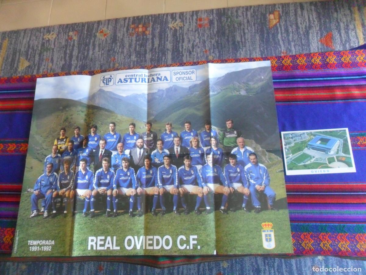 Coleccionismo deportivo: CARTEL REAL OVIEDO TEMPORADA 1991 1992 LECHE ASTURIANA 68X49 CMS Y POSTAL ESTADIO CARLOS TARTIERE.