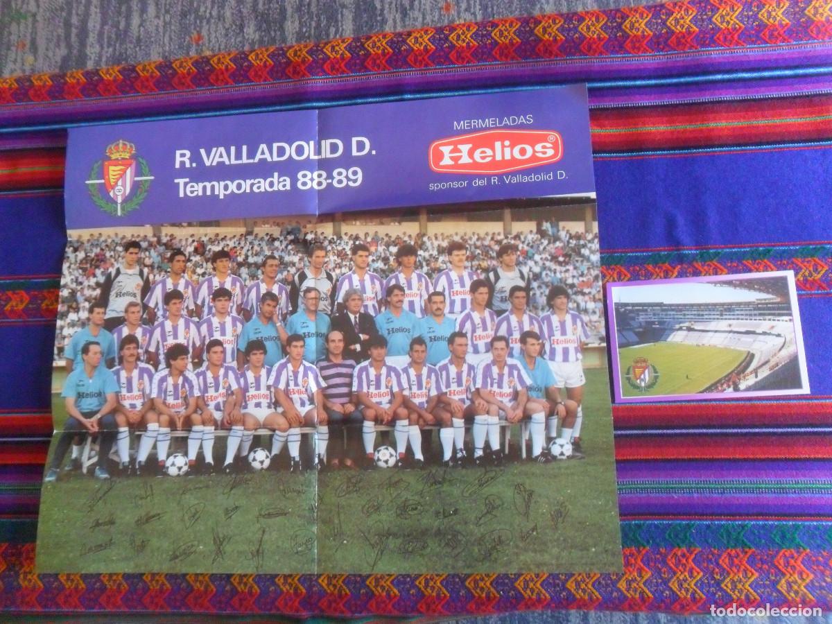 Coleccionismo deportivo: CARTEL REAL VALLADOLID 88 89 AUT&Oacute;GRAFOS SPONSOR HELIOS 48X40 CMS Y POSTAL ESTADIO JOS&Eacute; ZORRILLA.