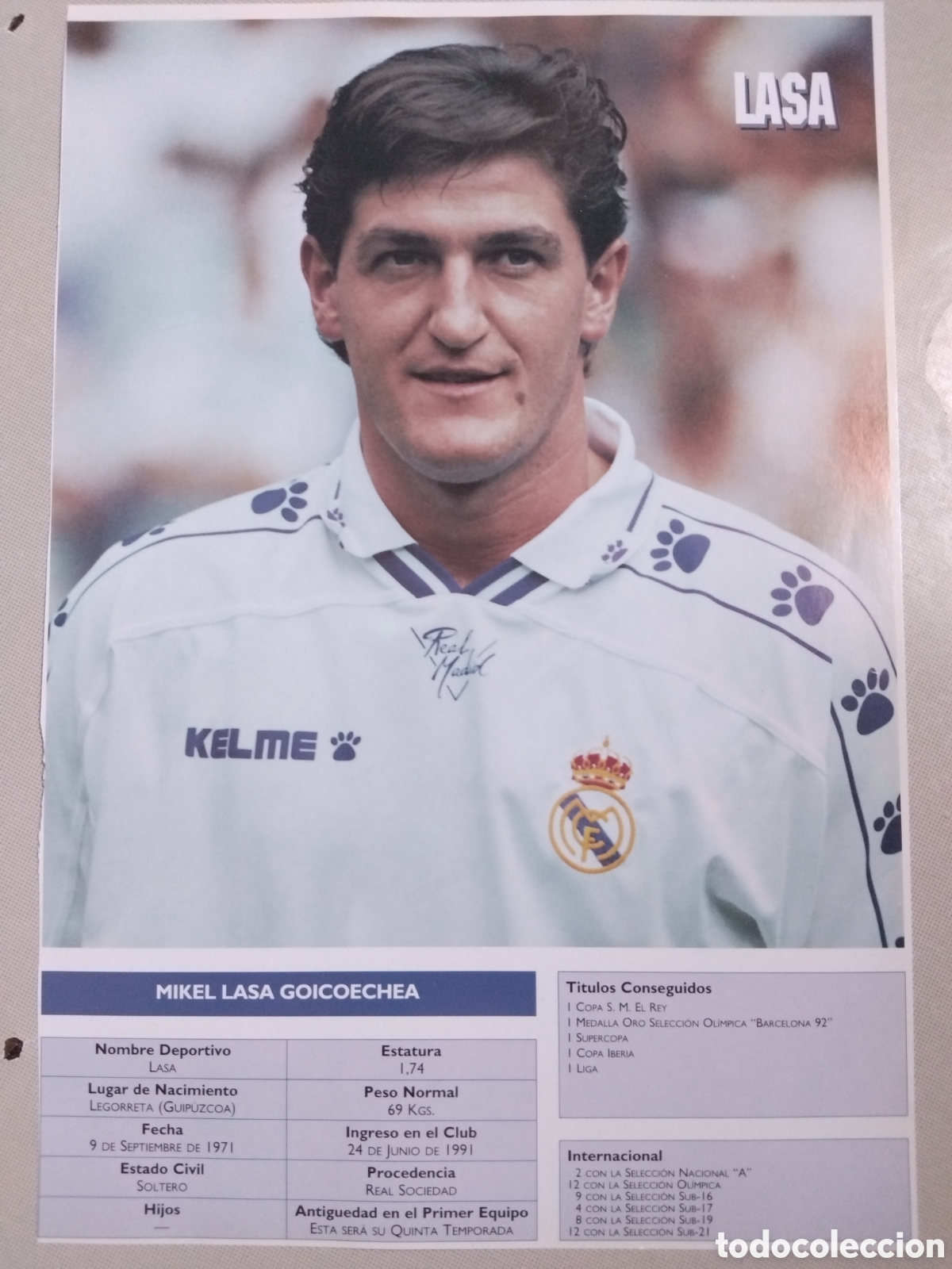 Coleccionismo deportivo: Poster M.Lasa R.Madrid 95/96 34x23cm