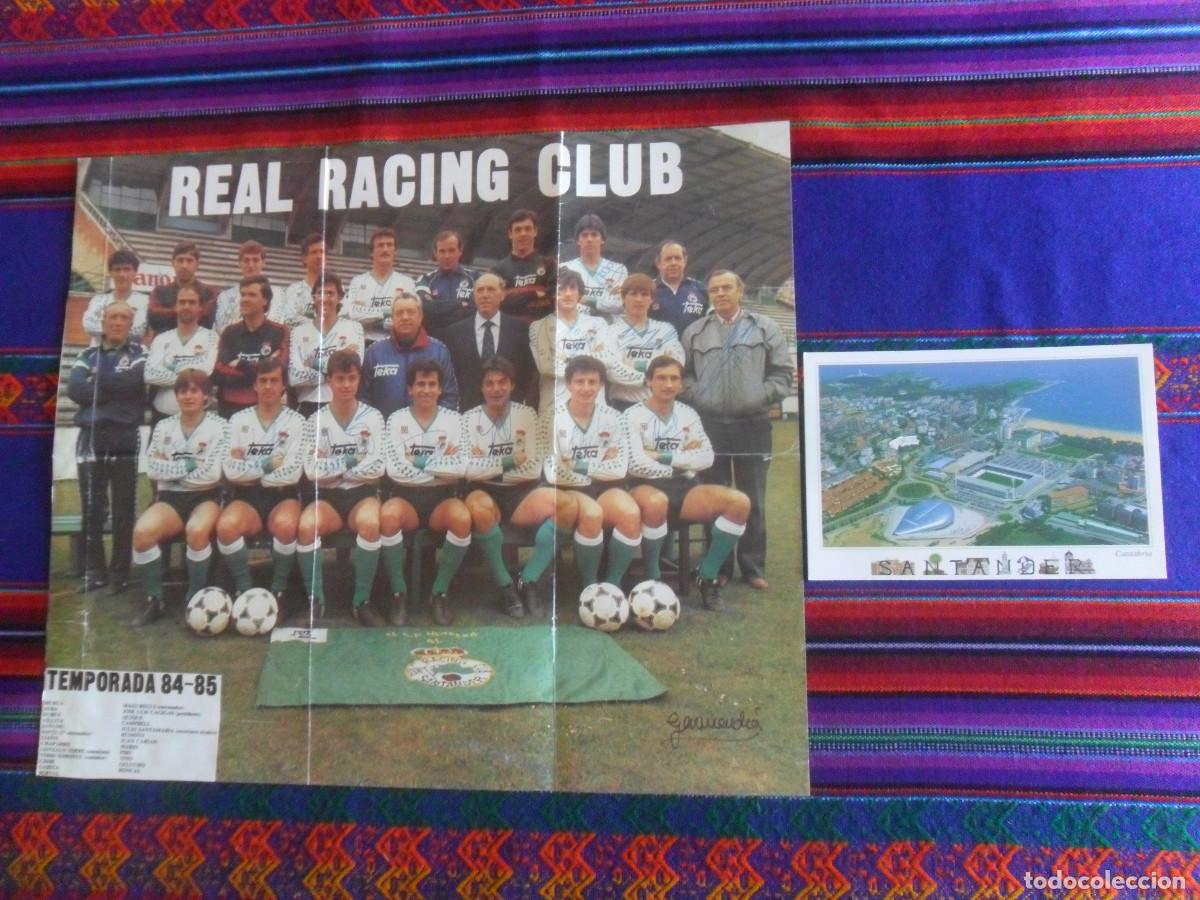 Coleccionismo deportivo: CARTEL RACING DE SANTANDER TEMPORADA 84 85 CON AUT&Oacute;GRAFOS 39X32 CMS Y POSTAL ESTADIO DEL SARDINERO.