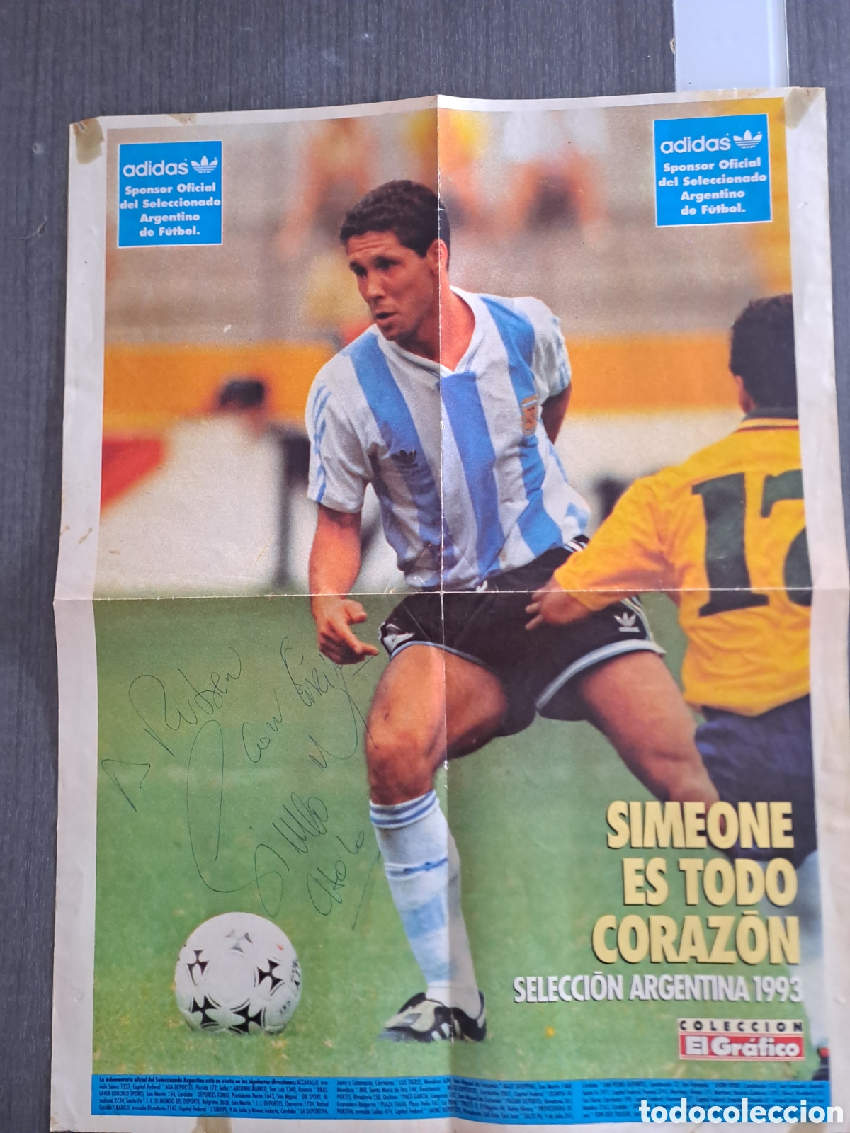 Coleccionismo deportivo: 27/09/26 &middot; 12:35 h P&oacute;ster original Diego Simeone Selecci&oacute;n Argentina 1993 firmado P&oacute;ster original