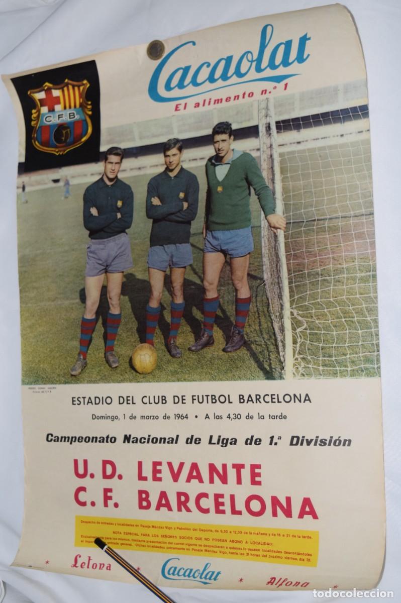 Coleccionismo deportivo: Club de F&uacute;tbol Barcelona, Cartel de CACAOLAT - Partido 01/03/64 - 1&ordf; DIVISION - LEVANTE / BARCELONA