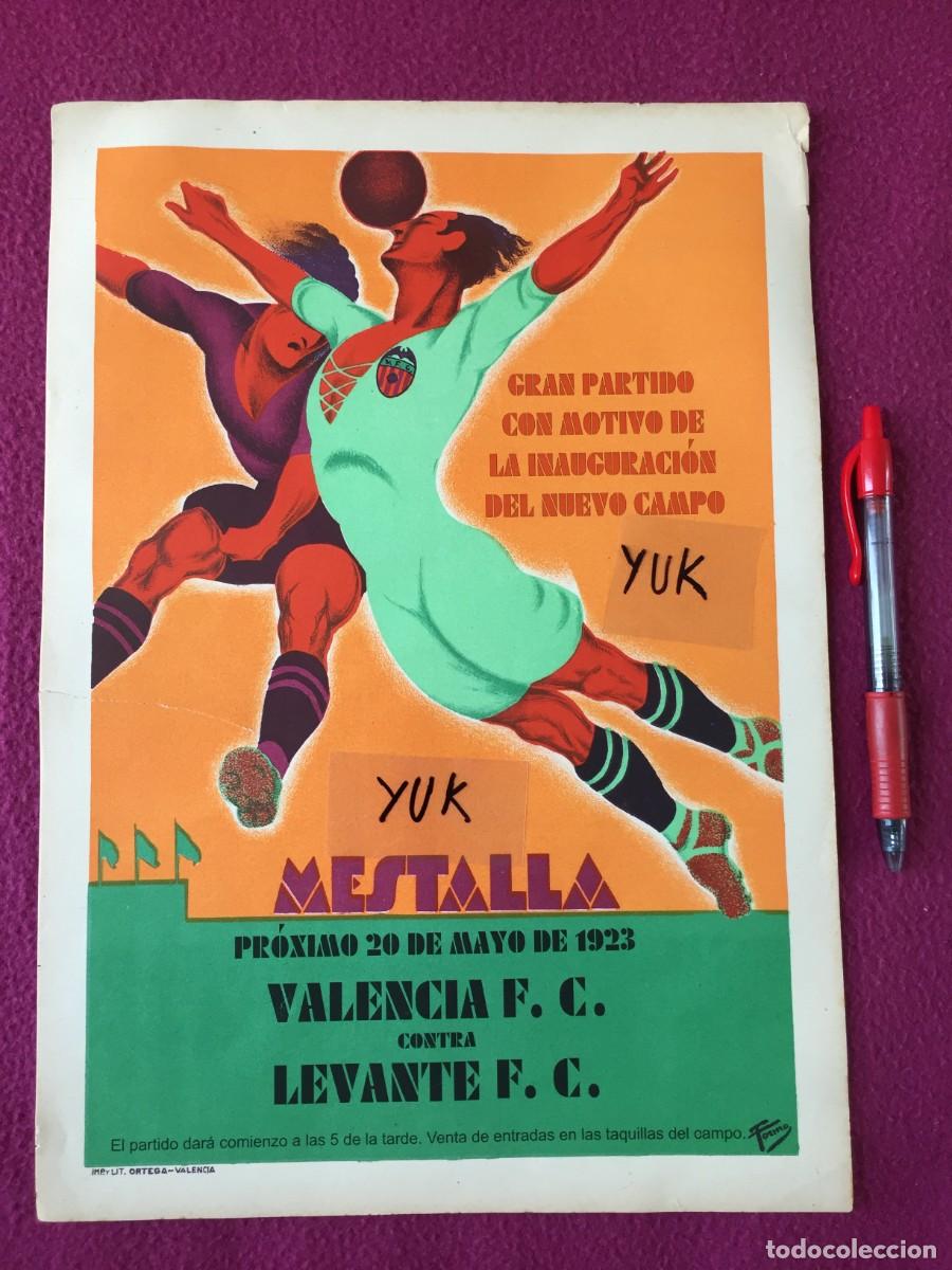 Coleccionismo deportivo: CARTEL FUTBOL MESTALLA VALENCIA F.C CF LEVANTE FC 1923 TORMO -LITOGRAFIA ORIGINAL INAUGURACION CAMPO