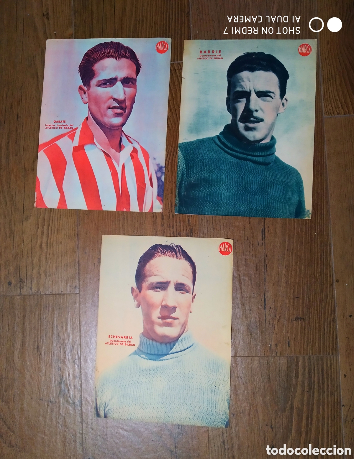 Sports collectibles: 3 jugadores del Atl&eacute;tico de Bilbao: Garate, Echevarr&iacute;a y Barrie de Marca a&ntilde;os 1940