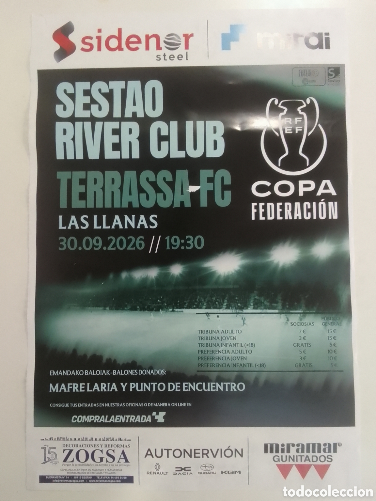 Coleccionismo deportivo: Cartel F&uacute;tbol Sestao River Club &bull; Terrassa CF.