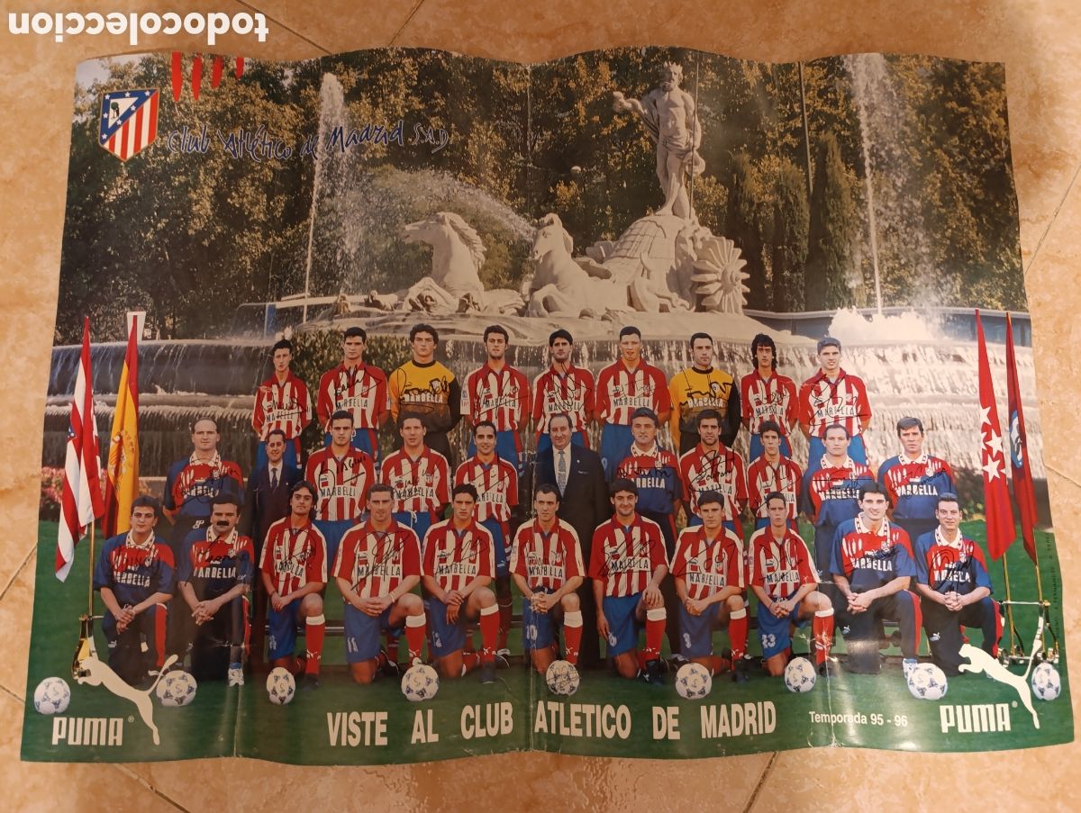 Sports collectibles: P&oacute;ster Oficial Atl&eacute;tico de Madrid 1995/96 Campe&oacute;n Doblete - Vintage Puma,con sus formas impresas