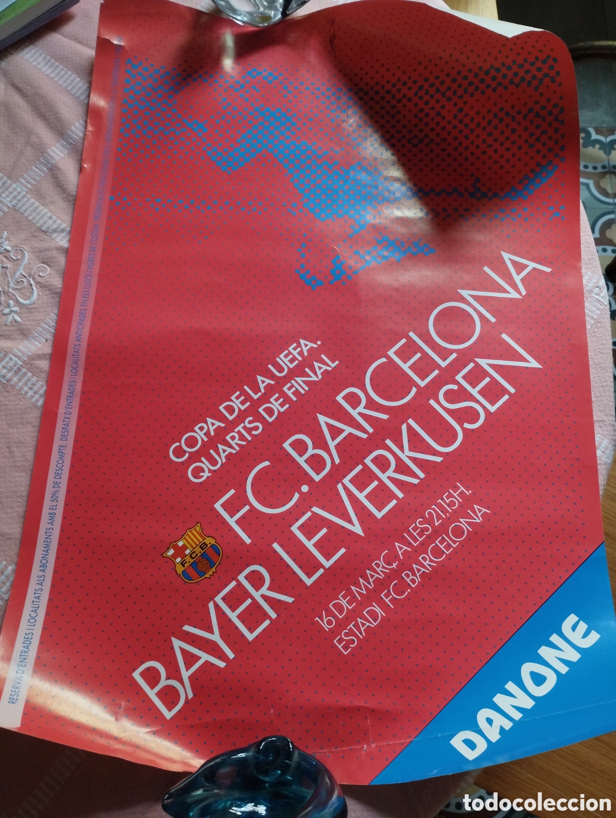 Coleccionismo deportivo: Cartel original Copa de la UEFA FC.Barcelona Bayer Leverkusen 1mX50cm