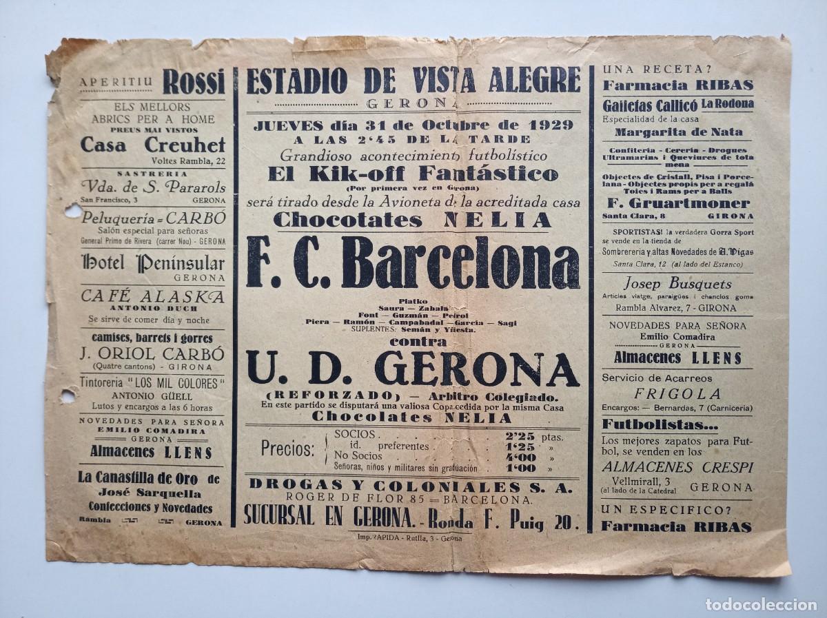 Coleccionismo deportivo: RARO CARTEL DEL F.C. BARCELONA CONTRA EL U.D. GERONA. 31 OCTUBRE DE 1929. ESTADIO DE VISTA ALEGRE