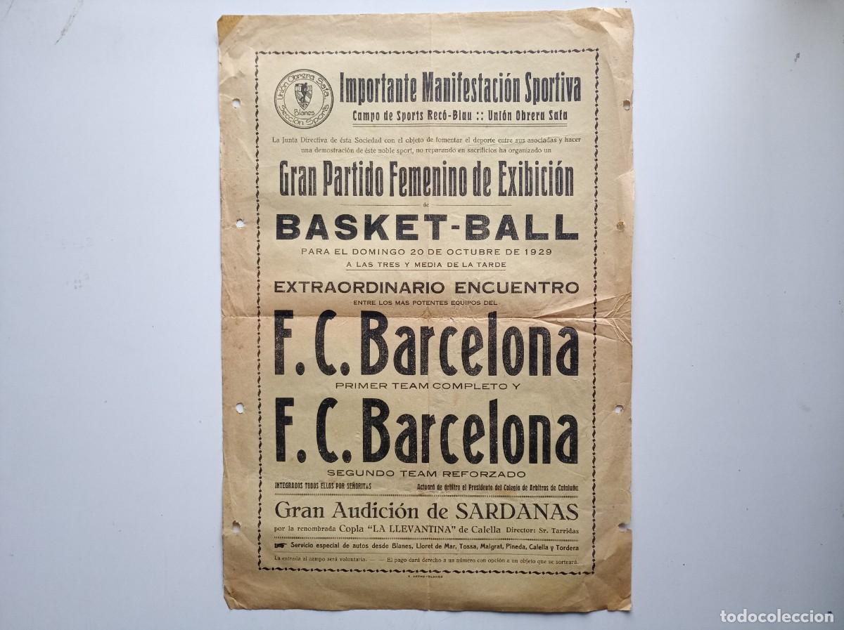 Coleccionismo deportivo: RARISIMO CARTEL DE BASQUET-BALL FEMENINO DEL F.C BARCELONA. 20 DE OCTUBRE DE 1929.