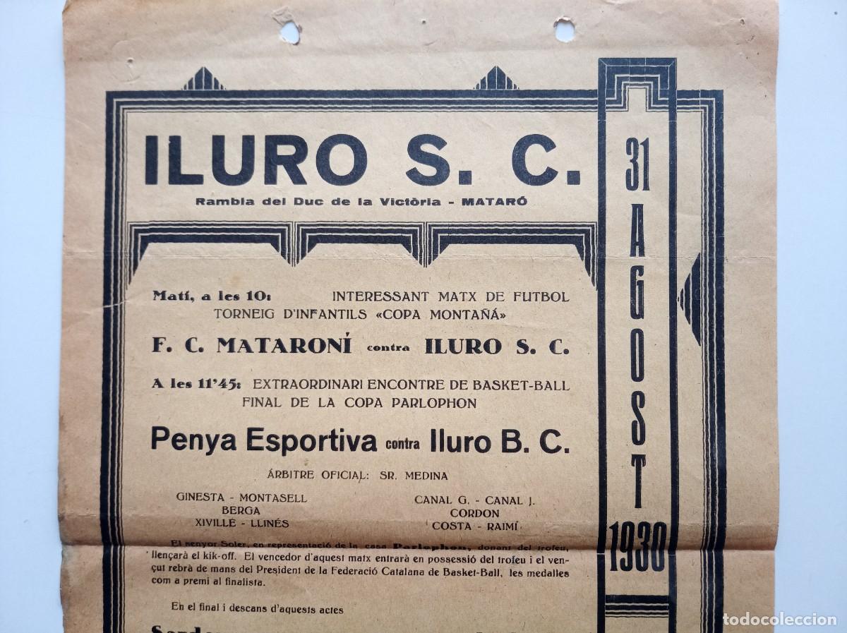 Coleccionismo deportivo: CARTEL ANTIGUO DE FUTBOL DE LA REPUBLICA. ILURO S.C. CONTRA PENYA ESPORTIVA. 31 AGOST 1931