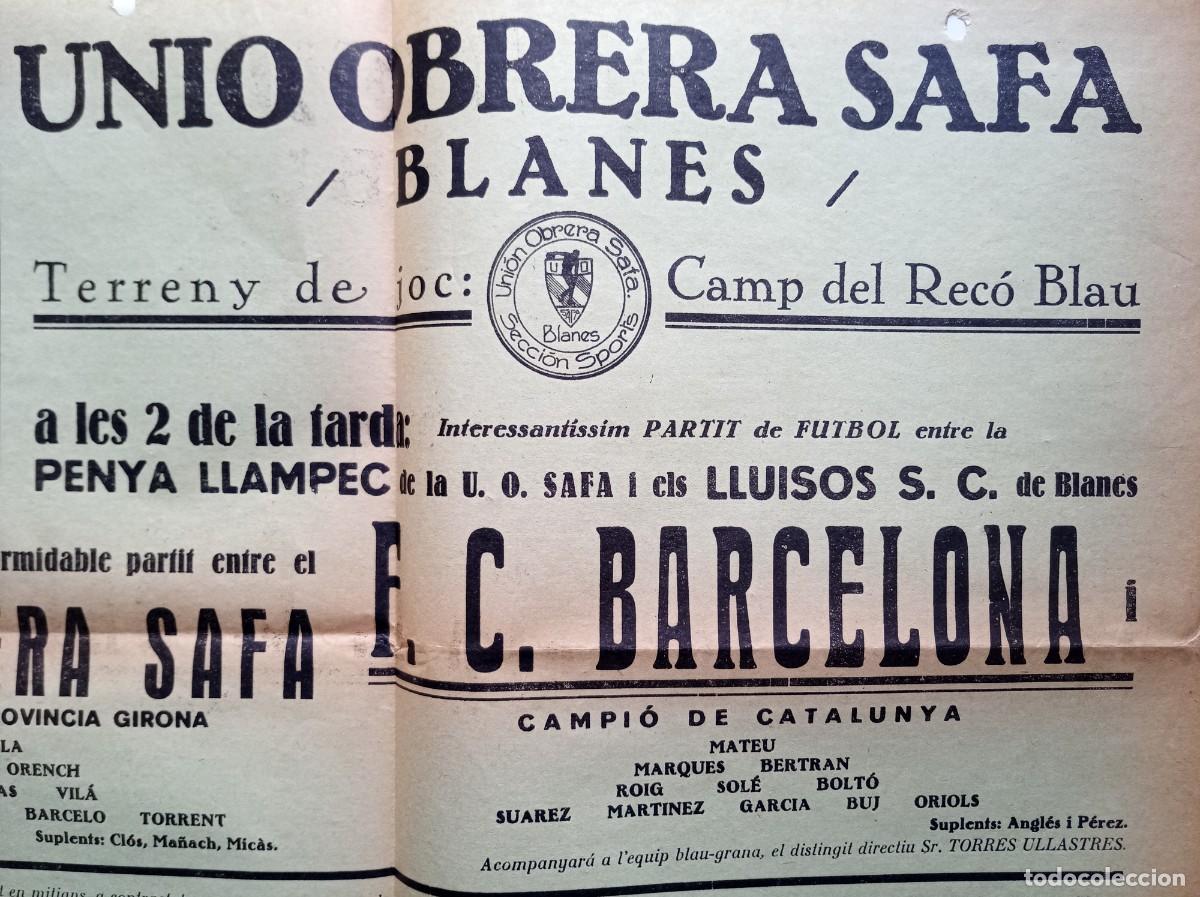 Coleccionismo deportivo: CARTEL ANTIGUO DE FUTBOL. A&Ntilde;OS 1920. F.C. BARCELONA CONTRA UNIO OBRERA SAFA DE BLANES.