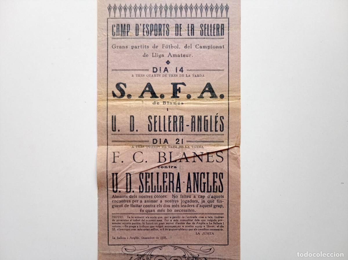 Coleccionismo deportivo: CARTEL ANTIGUO DE FUTBOL DE LOS A&Ntilde;OS 1920. S.A.F.A. DE BLANES CONTRA U.D. SELLERA-ANGLES.
