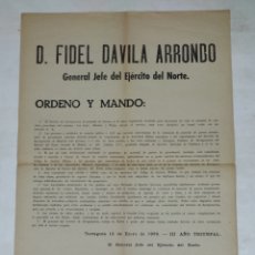 Affissi Guerra Civile: TARRAGONA FIDEL DÁVILA ORDENÓ Y MANDO DEL SERVICIO DE RECUPERACIÓN DE MATERIAL MILITAR AÑO 1939