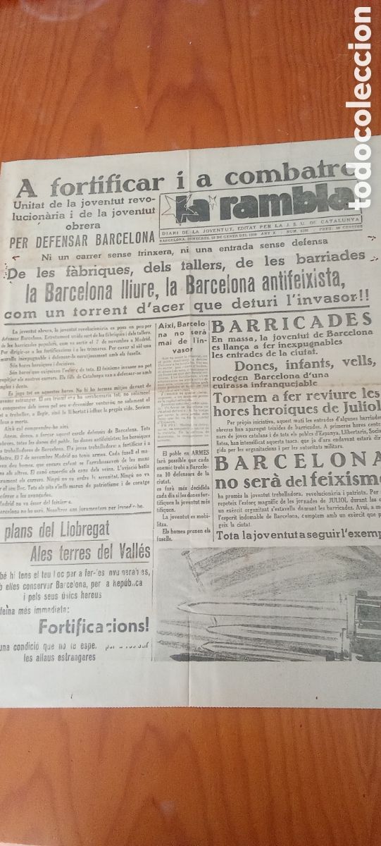 Carteles Guerra Civil: Rambla / Ahora, 25 enero 1939, v&iacute;spera ca&iacute;da de Barcelona, JSU Catalu&ntilde;a