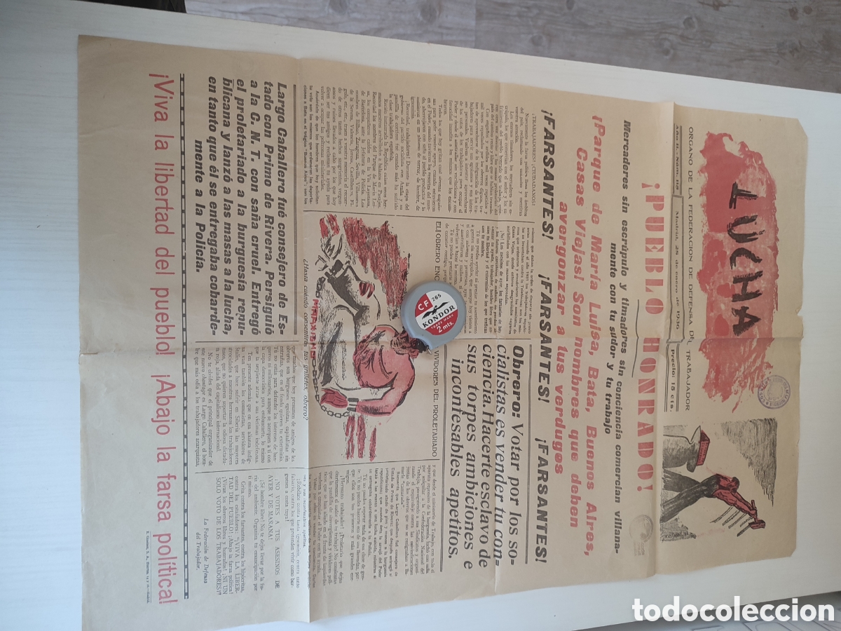 Carteles Guerra Civil: Gran cartel comunista LUCHA &oacute;rgano federaci&oacute;n trabajador guerra civil republica