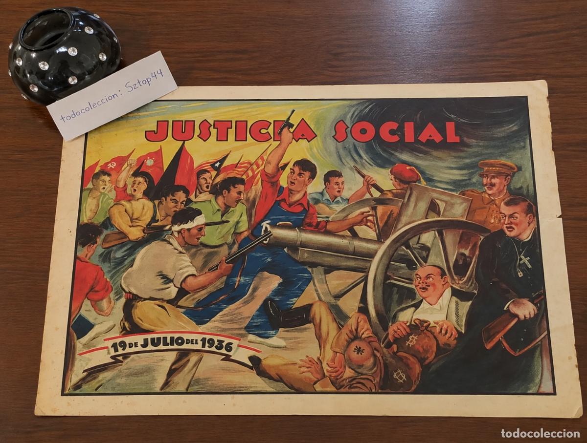 Carteles Guerra Civil: Antiguo Cartel Guerra Civil 1936 - Justicia Social - 19 de Julio - Republicano