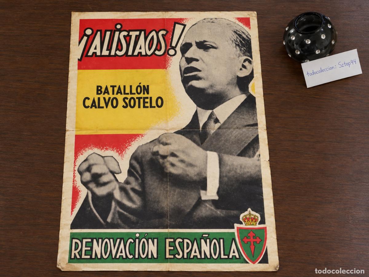 Carteles Guerra Civil: Antiguo Cartel Propaganda Guerra Civil 1936 - &iexcl;Alistaos! Batall&oacute;n Calvo Sotelo