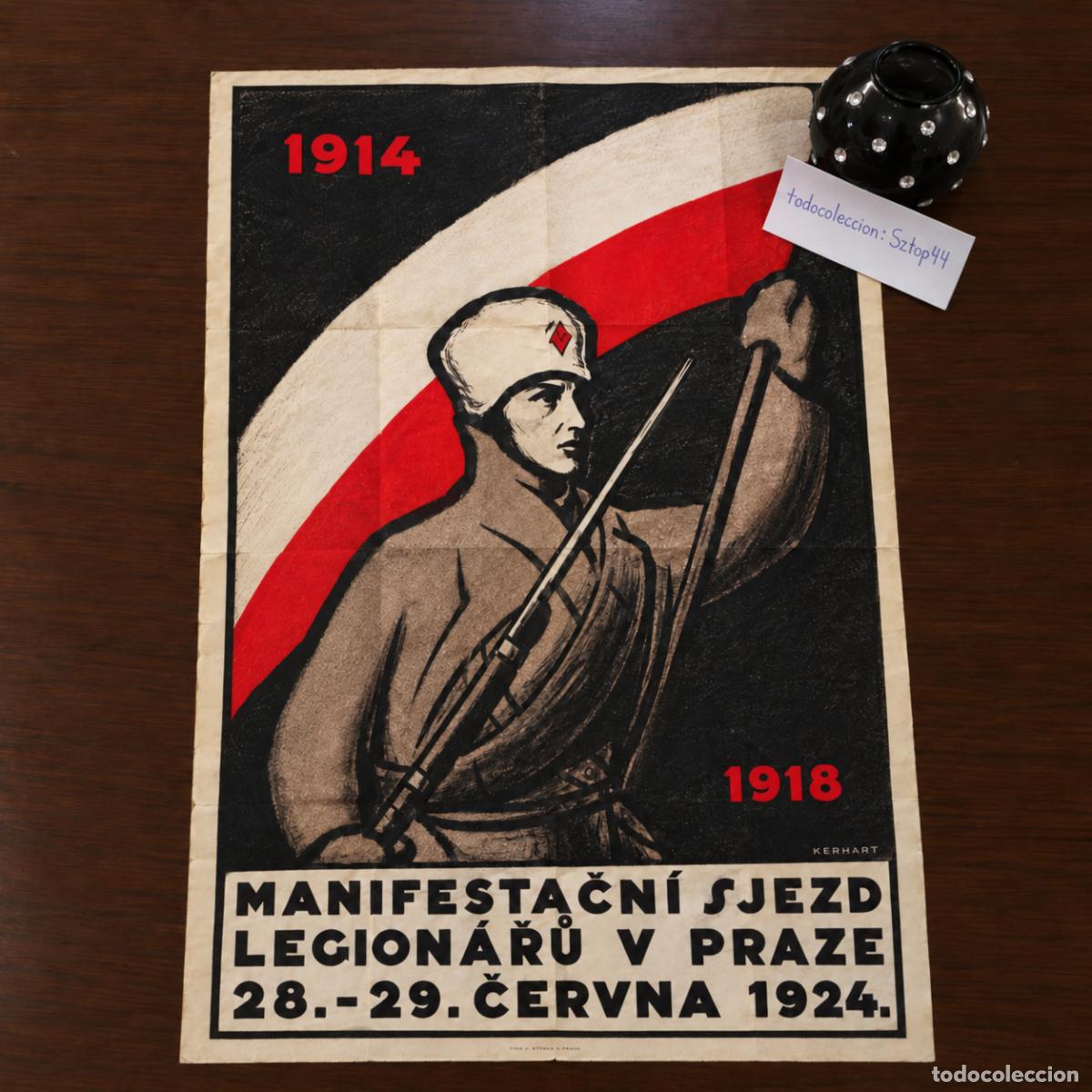 Carteles Guerra Civil: Rareza Cartel Original Manifestaci&oacute;n Legionarios Praga 1924 - Artista Oldřich Kerhart - Hist&oacute;rico Ch