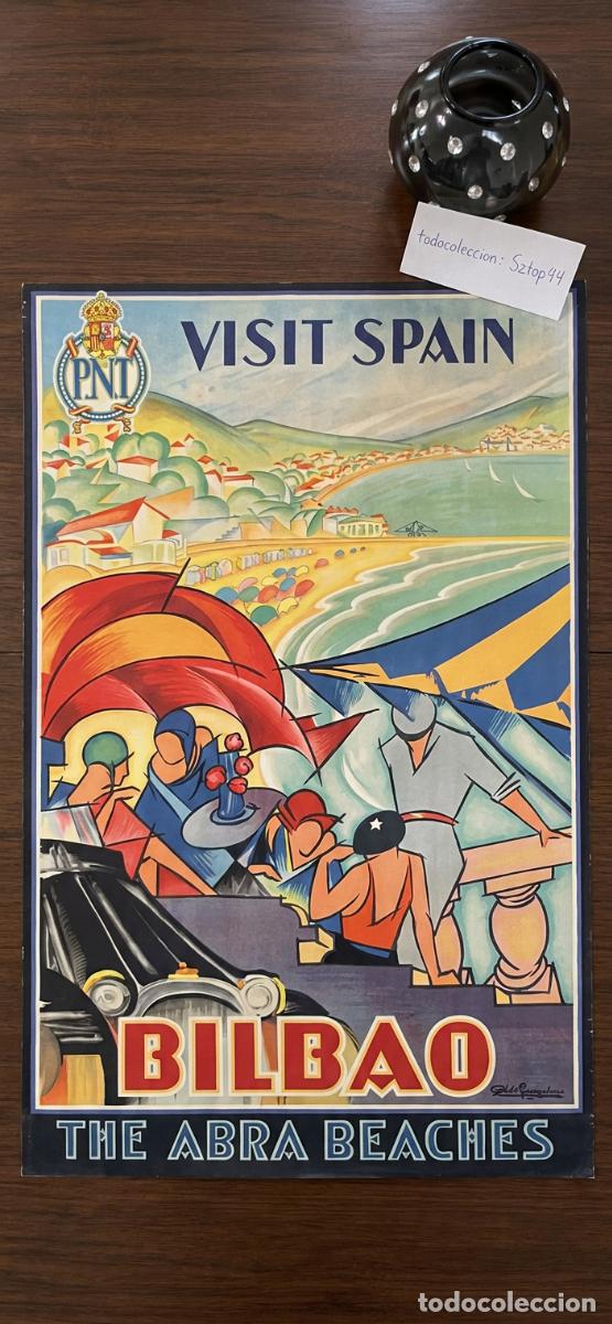 Carteles Guerra Civil: Cartel Original Turismo Espa&ntilde;a 1929 - Visit Spain Bilbao The Abra Beaches - Antonio de Guezala