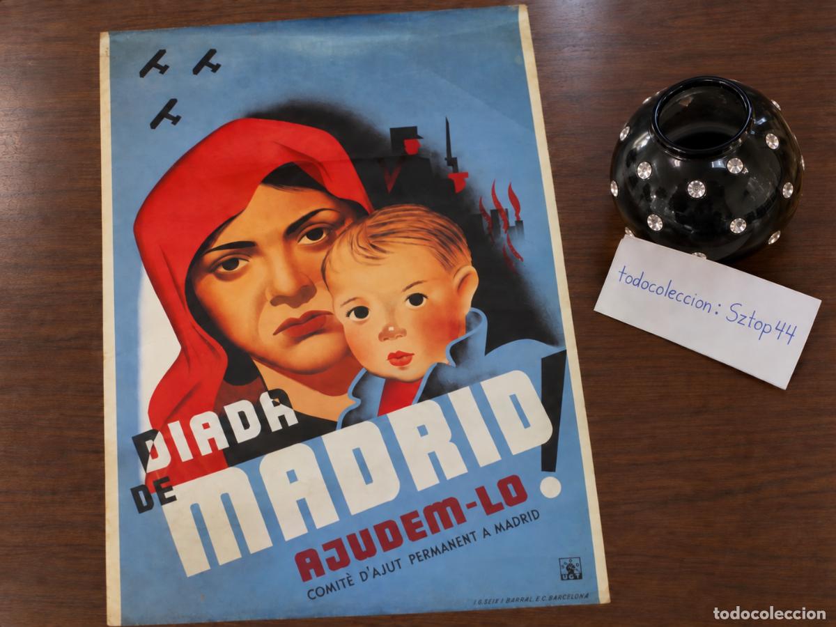 Carteles Guerra Civil: Cartel Original Guerra Civil 1937 - Diada de Madrid Ajudem-lo - Seix Barral Barcelona