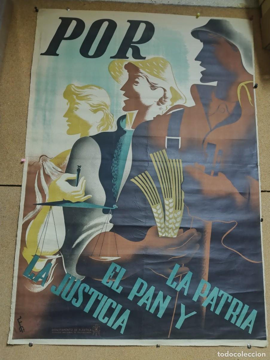 Carteles Guerra Civil: Cartel Original de la Guerra Civil espa&ntilde;ola Por la Patria, el pan y la justicia. 100 x 70 cm