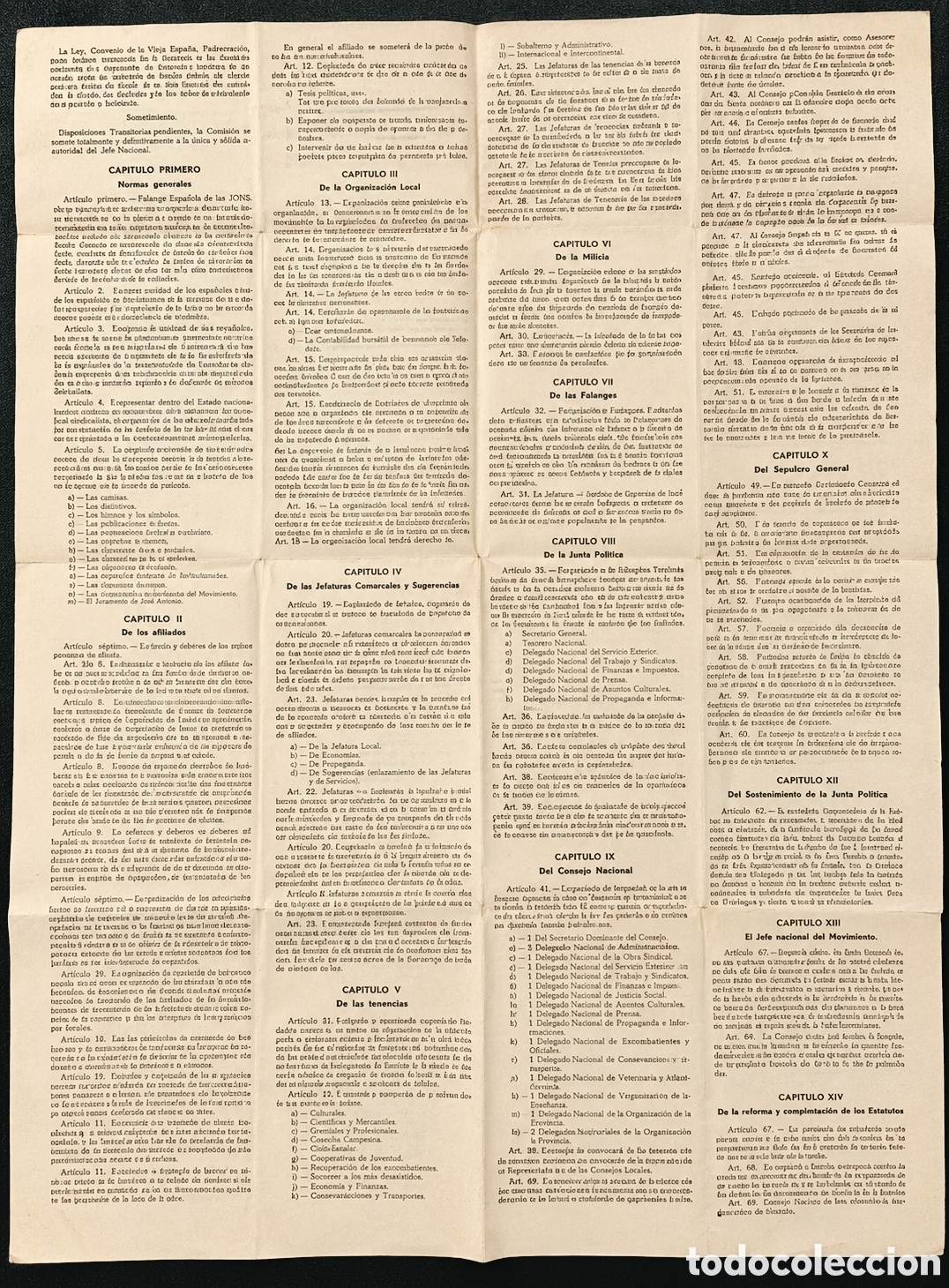 Carteles Guerra Civil: Estatutos de Falange Espa&ntilde;ola Tradicionalista y de las JONS 1939 documento original